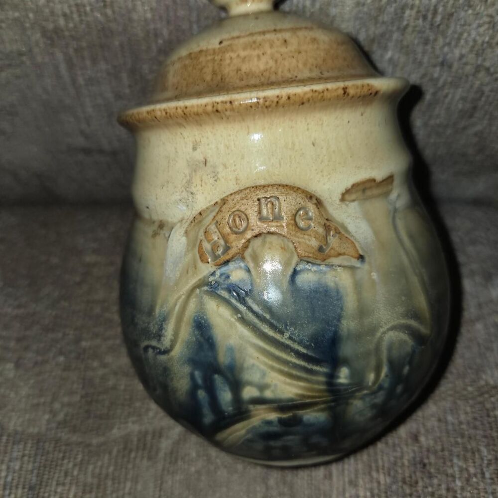 Studio Pottery Honey Pot with Lid Signed Hand Thrown Earthy Glaze cottagecore